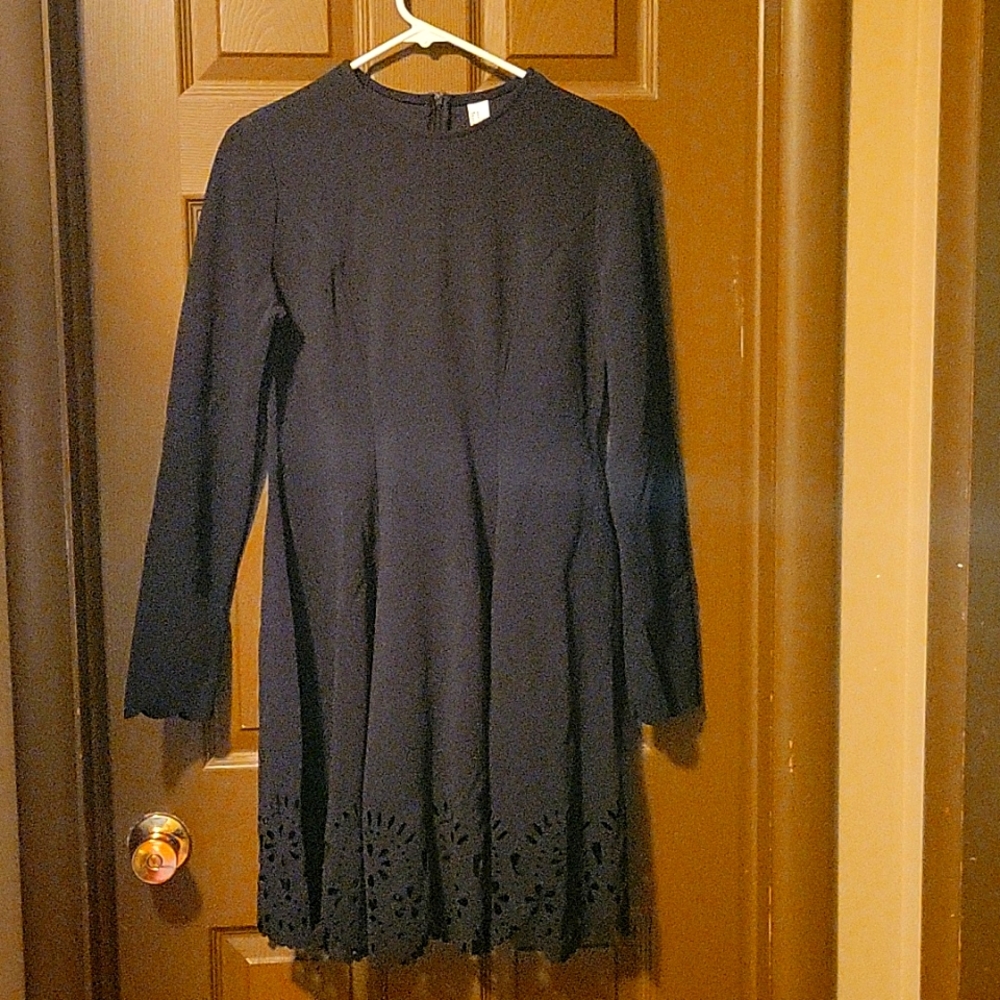 Black long sleeve acid cut trim dress